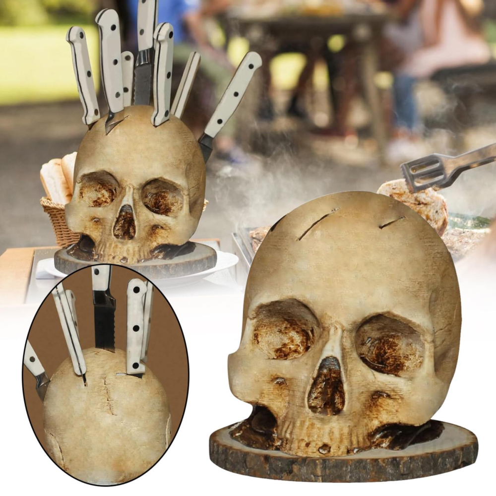 Halloween Skull Knife Holder - Unique Kitchen Decor for Cooking Lovers