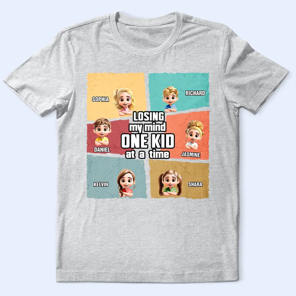 Losing My Mind One Kid At A Time - Personalized Cartoon T-Shirt - Perfect Gift for Dad and Grandpa T-shirt PopCulturePrints