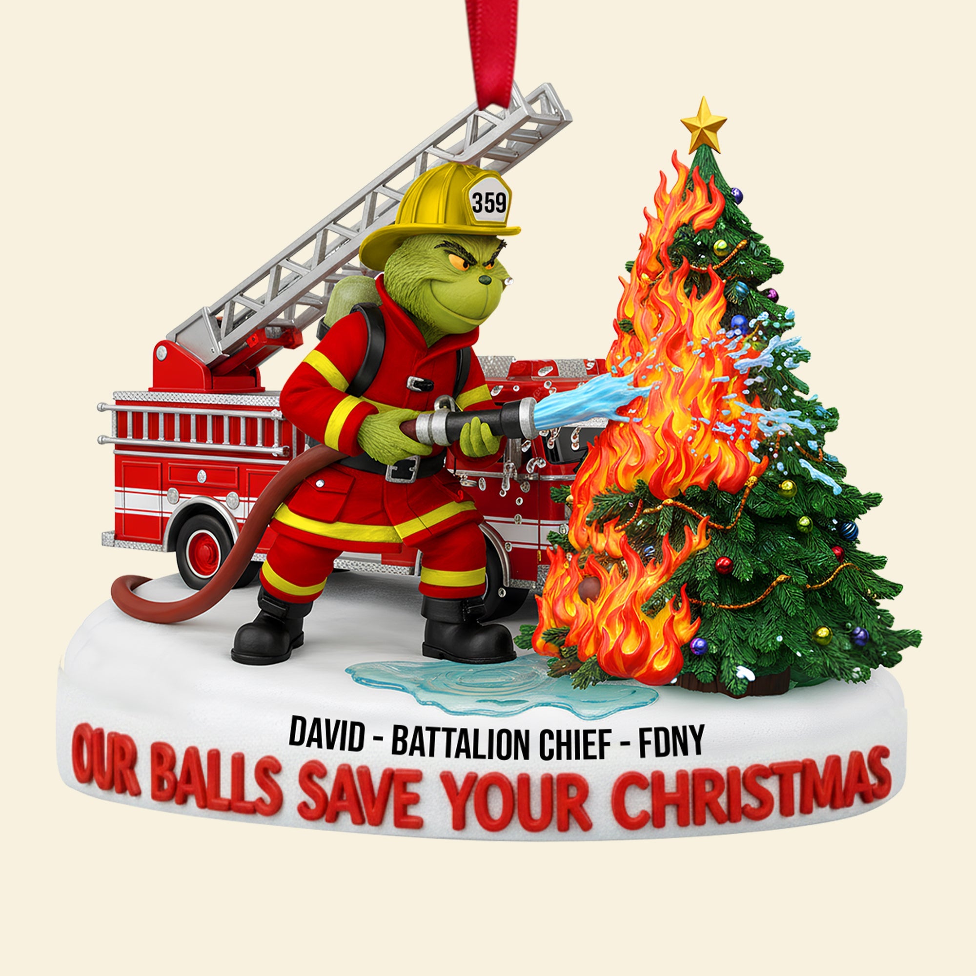 Merry Grinchmas: Personalized Firefighter Acrylic Ornament - A Unique Gift for Firefighters, Grinch Fans, and Christmas Lovers Ornament PopCulturePrints