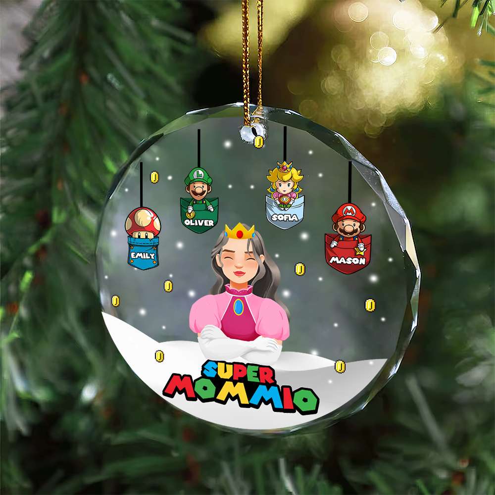 Personalized Super Mom Crystal Ornament - Custom Family Christmas Gift