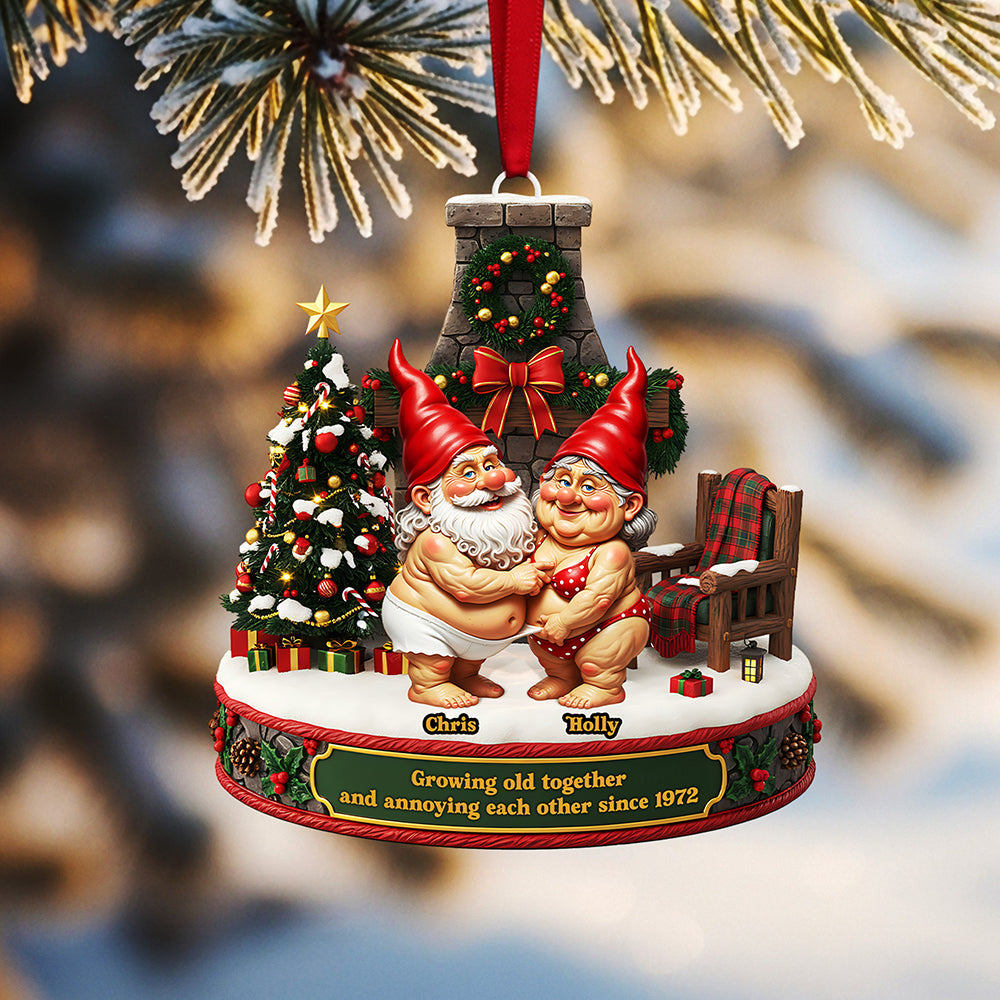 "Growing old together and annoying each other since 1972" - Personalized Gnome Couple Acrylic Ornament - Perfect Gift for Couples and Loved Ones Ornament PopCulturePrints