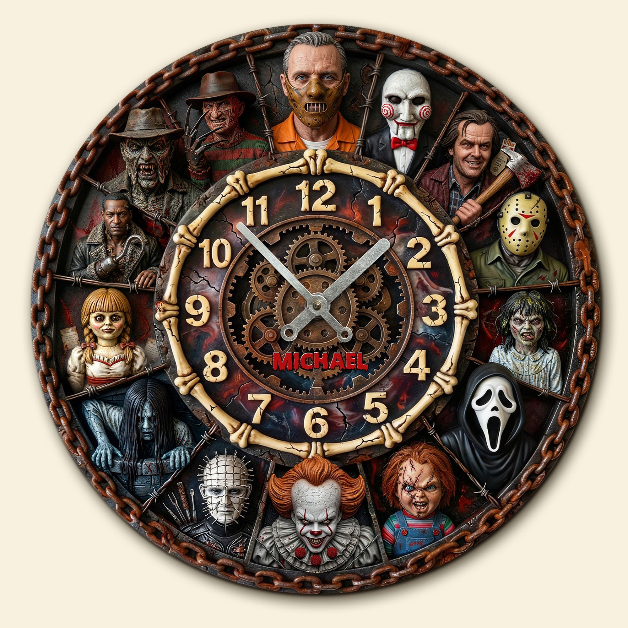 Time for Terror: Personalized Horror Fans Wall Clock - Custom Gift for Villain Enthusiasts Hanging Wall Clock PopCulturePrints