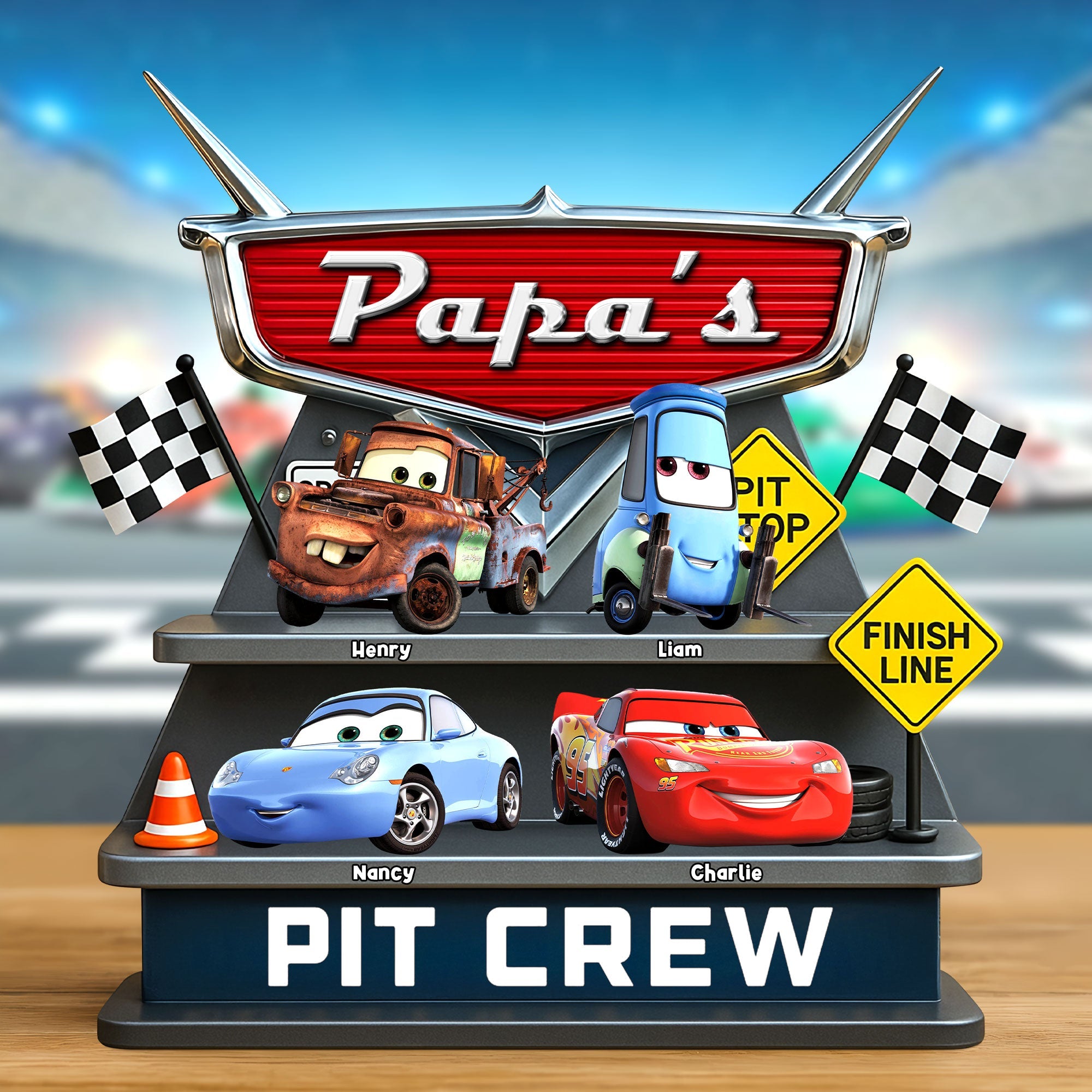 “Daddy's Pit Crew” - Custom Car Dad Plaque - Personalized Gift for Dad, Grandpa, and More Shaped Plaques PopCulturePrints