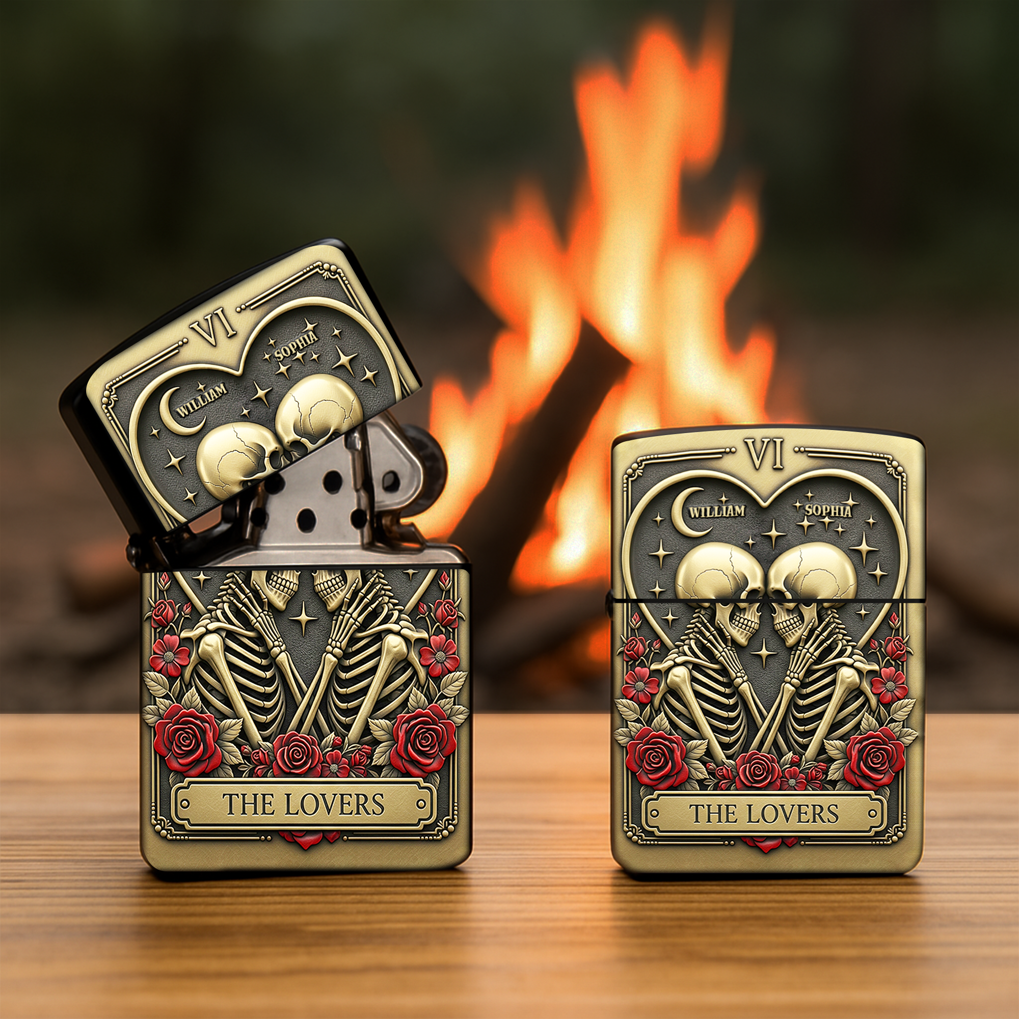 Love Beyond the Grave - Personalized Skull Couple Tarot Lighter Lighter PopCulturePrints
