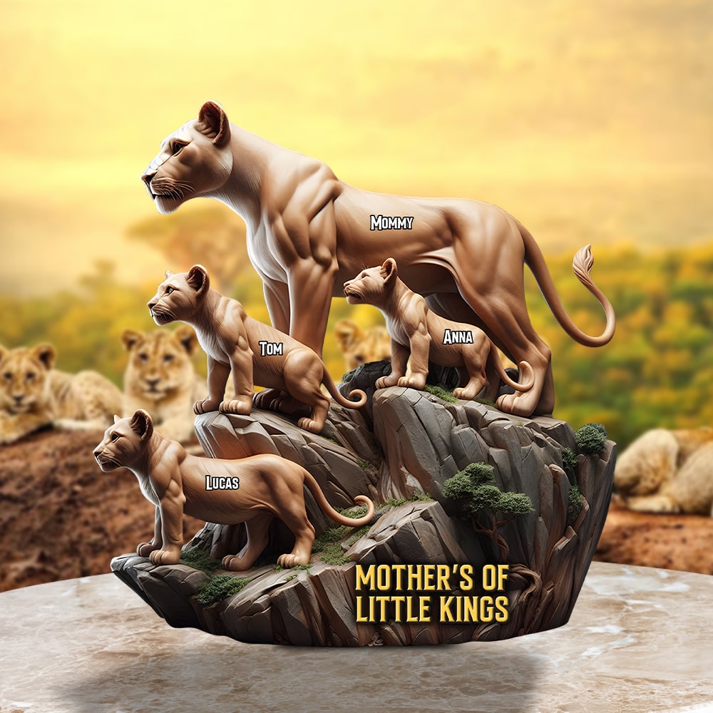 Mother's Day Lion Mom and Kids Plaque - Personalized Gift for Moms and Grandmas Shaped Plaques PopCulturePrints