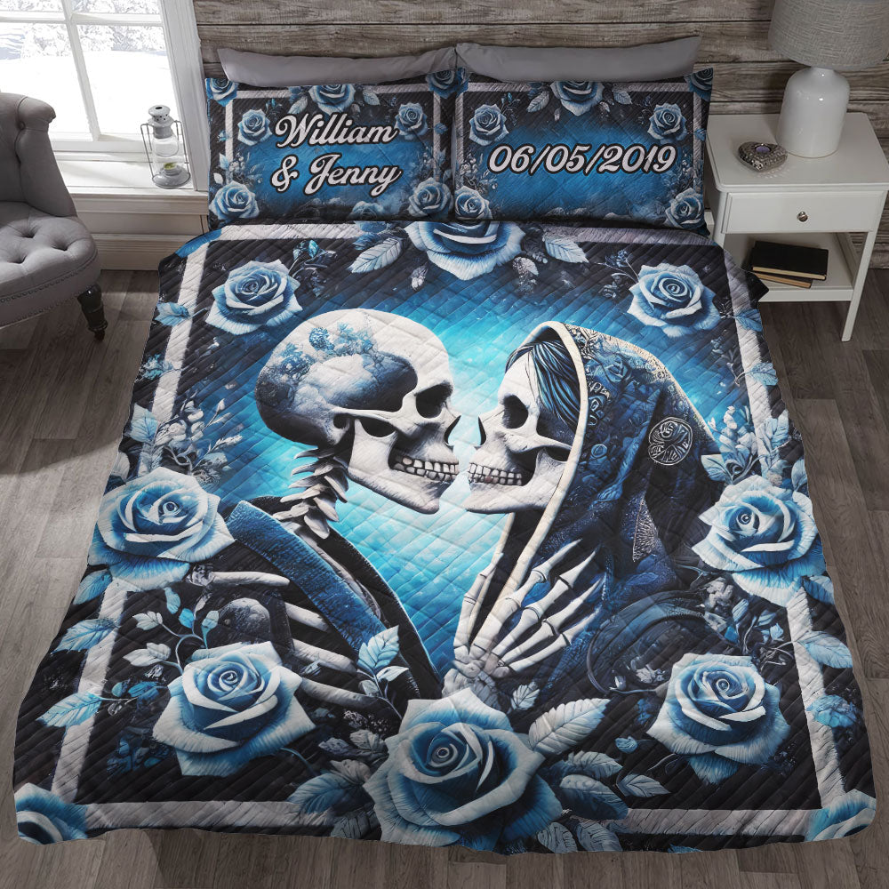 Personalized Skull Couple Quilt Bed Set - Unique Romantic Gift Blanket PopCulturePrints