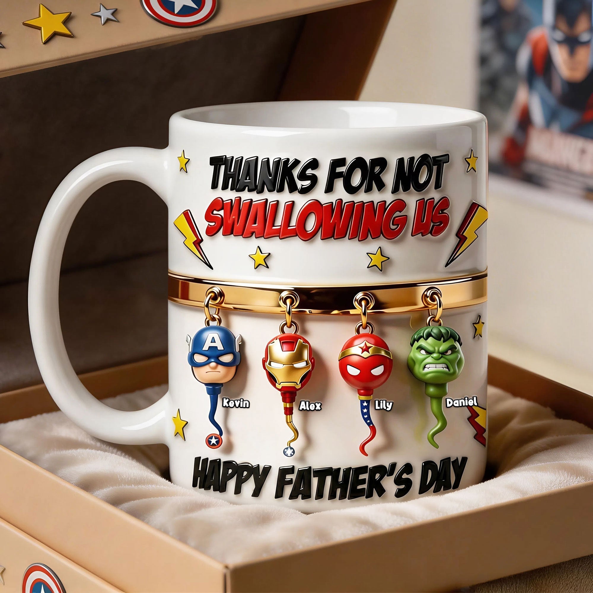 Thanks for Not Swallowing Us - Funny Hero Squad Dad White Mug | Personalized Gift for Dads Coffee Mug PopCulturePrints