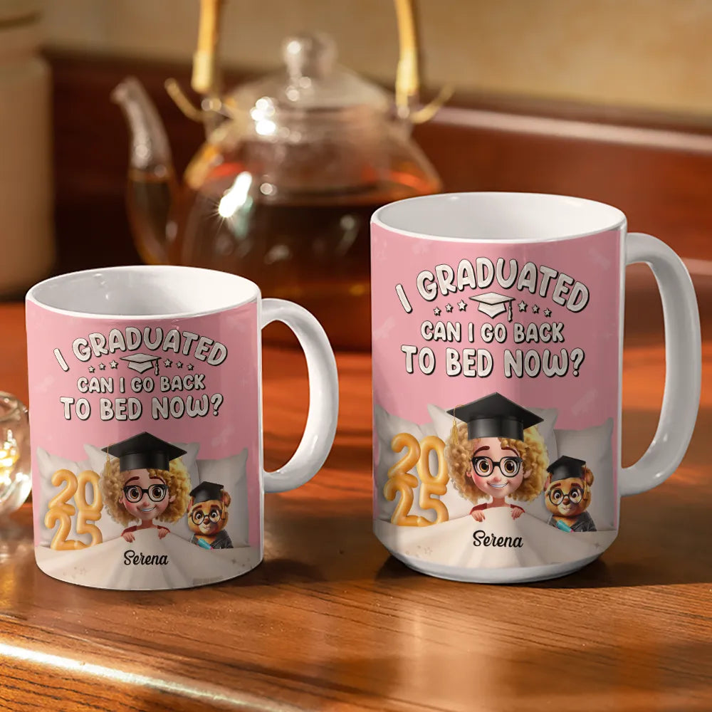 I Graduated, Can I Go Back To Bed Now? - Personalized White Edge-to-Edge Mug - Gift for Graduates, Moms, and Grandmas Mug PopCulturePrints