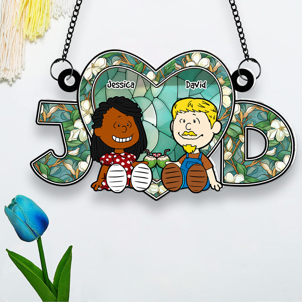 Personalized Couple Suncatcher Ornament | Heart-Shaped Custom Gift Ornament PopCulturePrints