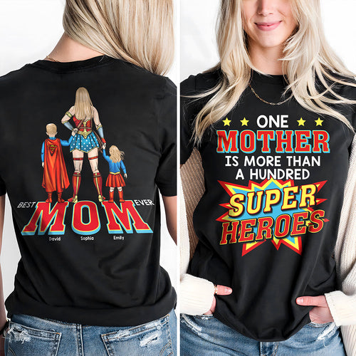 One Mother is More Than a Hundred Super Heroes - Personalized Super Mom Shirt | Great Gift for Mom, Grandma, and More Shirts PopCulturePrints