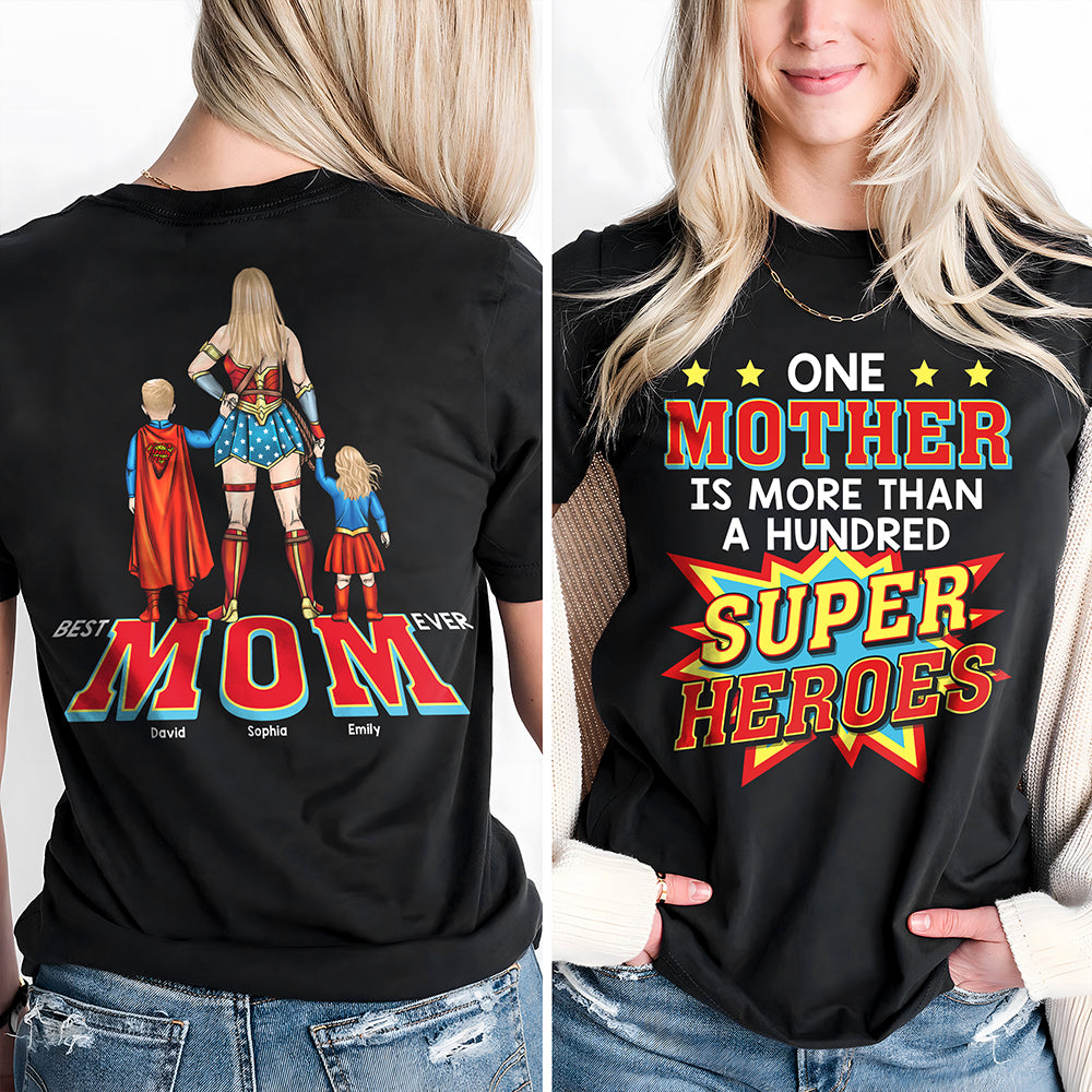 One Mother is More Than a Hundred Super Heroes - Personalized Super Mom Shirt | Great Gift for Mom, Grandma, and More Shirts PopCulturePrints