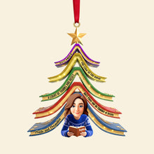 Load image into Gallery viewer, “Every Book is a New Adventure.” - Personalized Reading Girl Christmas Ornament - Gift for Book Lovers Ornament PopCulturePrints
