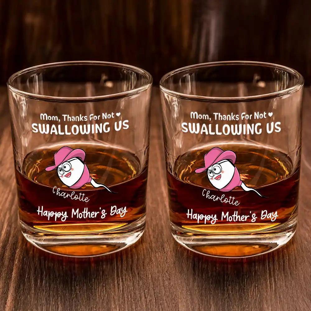 Mom, Thanks For Not Swallowing Us - Personalized Whiskey Glass - A Unique Gift for Moms and Grandmas Whiskey Glass PopCulturePrints