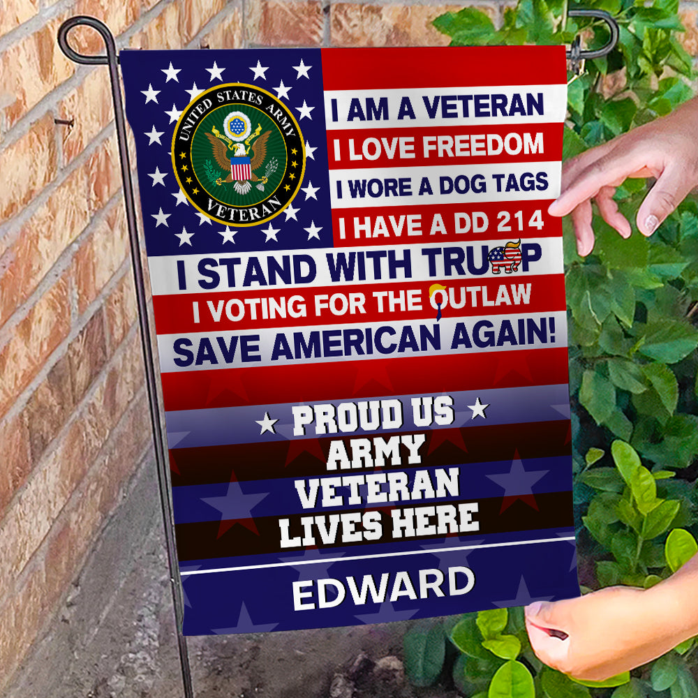 Personalized Proud US Army Veteran Garden Flag