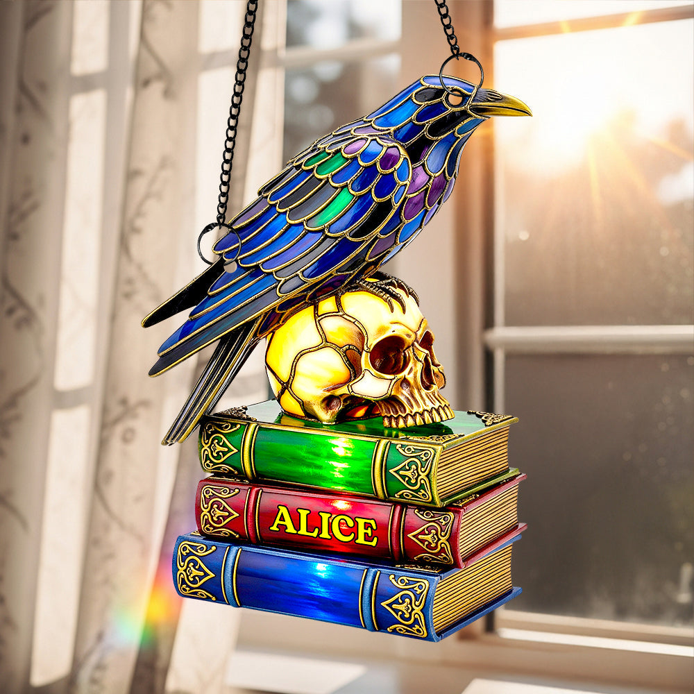 "Embrace the Darkness with Every Reflection" - Raven & Skull Suncatcher Ornament - Personalized Gift for Book Lovers Ornament PopCulturePrints