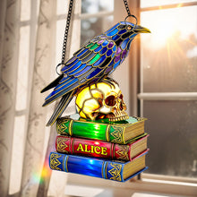 Load image into Gallery viewer, &quot;Embrace the Darkness with Every Reflection&quot; - Raven &amp; Skull Suncatcher Ornament - Personalized Gift for Book Lovers Ornament PopCulturePrints
