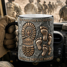 Load image into Gallery viewer, Our Footprints Are Still Little - Personalized Father’s Footsteps Veteran Magic Coffee Mug | Gift for Dads and Grandpas Coffee Mug PopCulturePrints

