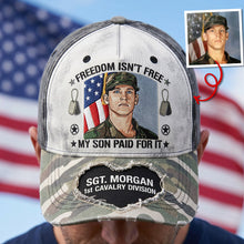 Load image into Gallery viewer, Freedom Isn't Free - Personalized Military Cap for Veteran Families Caps PopCulturePrints

