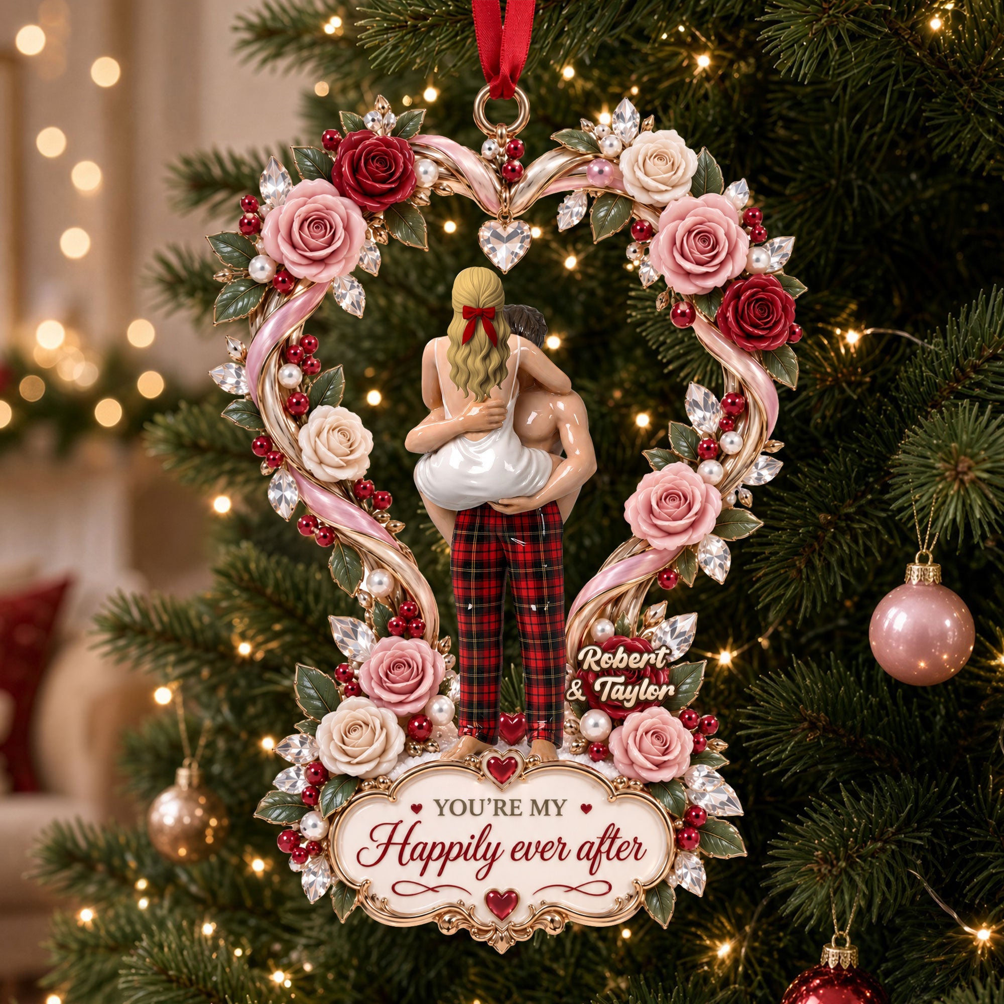 Affectionate Love Rose Ornament - Personalized Gifts For Couple 01qhti170926 Ornament PopCulturePrints
