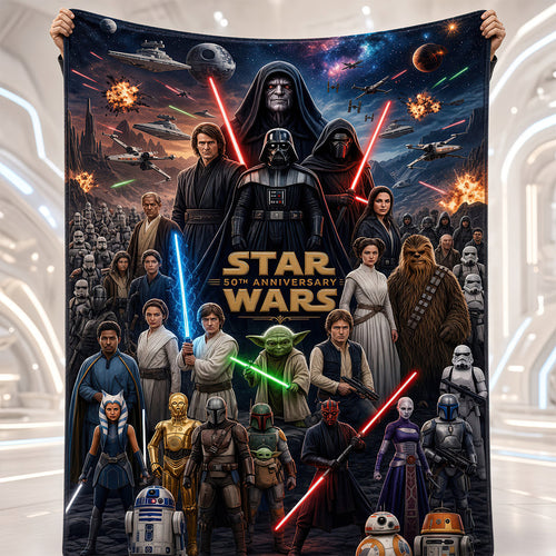 “Celebrate 50 Years of Adventure!” - 50th Anniversary Cosmic Blanket - Personalized Gift for Star Wars Fans Blanket PopCulturePrints
