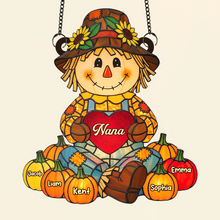 Load image into Gallery viewer, “A Grandma&#39;s Love Shines Bright” - Autumn Scarecrow Suncatcher - Personalized Gift for Grandma, Nana, Mom and Special Loved Ones Ornament PopCulturePrints
