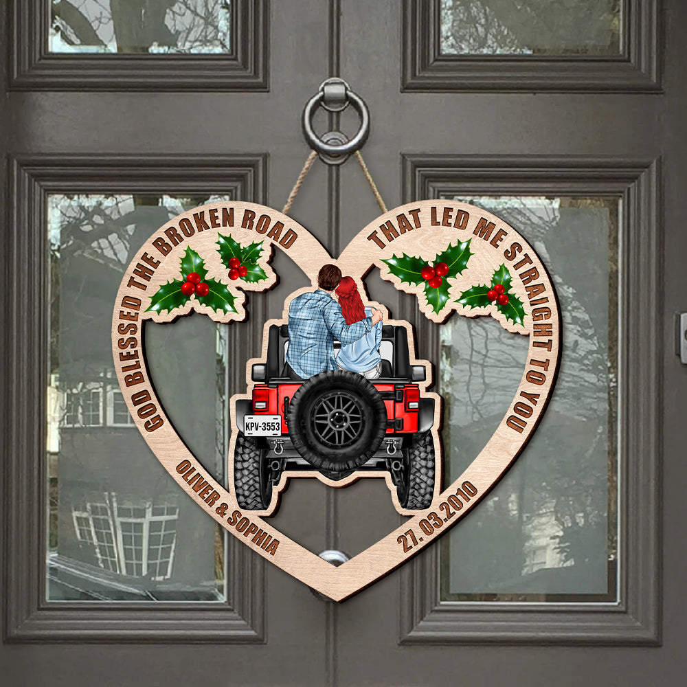 Personalized Heart Shaped Christmas Ornament - Couple Jeep Design