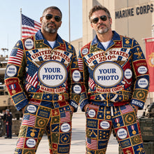 Load image into Gallery viewer, Celebrate Freedom: Personalized Patriotic Button Up Pajama Set - Unique Gifts for Veterans Pajama Set PopCulturePrints
