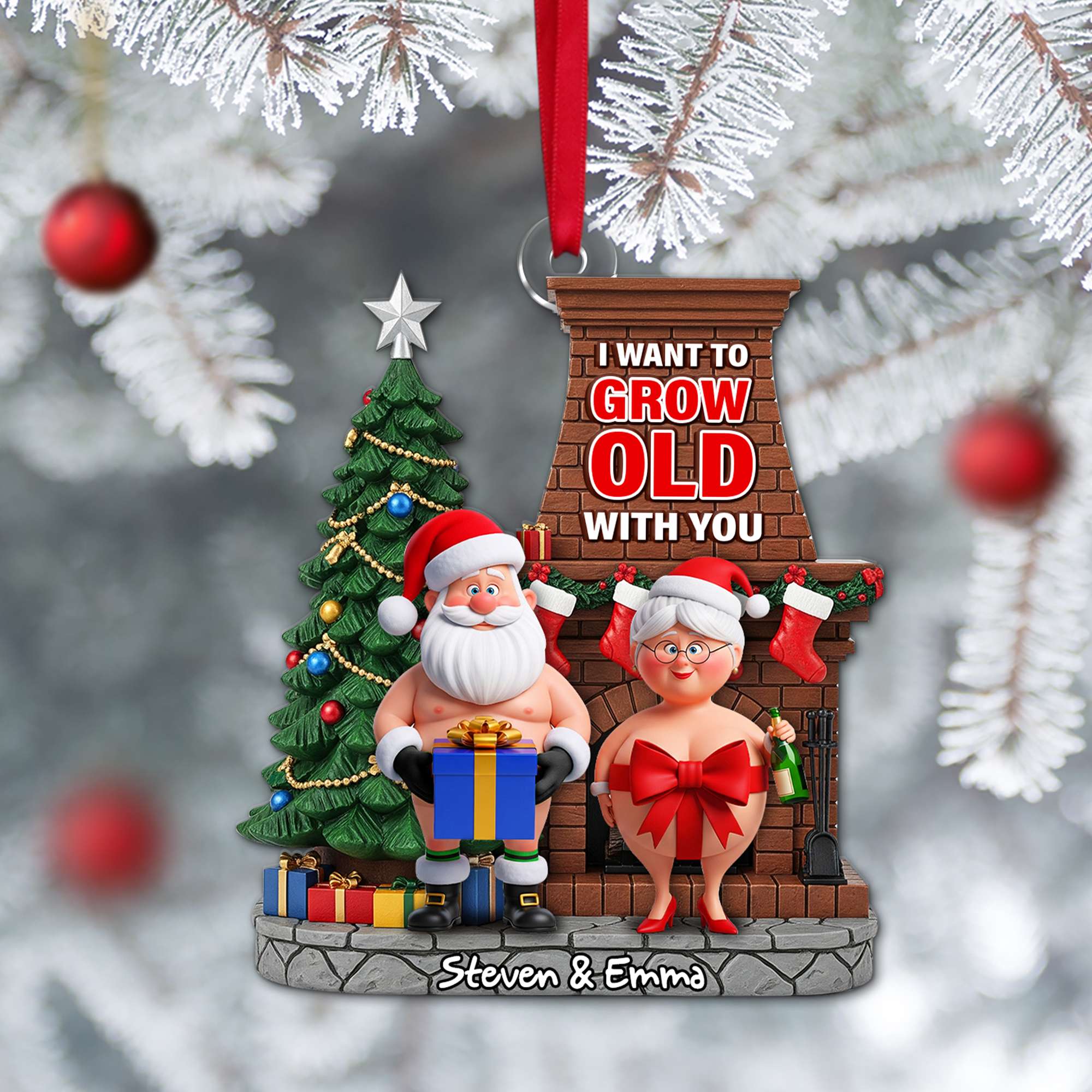 Funny Old Couple Ornament - "I Want to Grow Old With You" - Personalized Christmas Gift for Couples Ornament PopCulturePrints