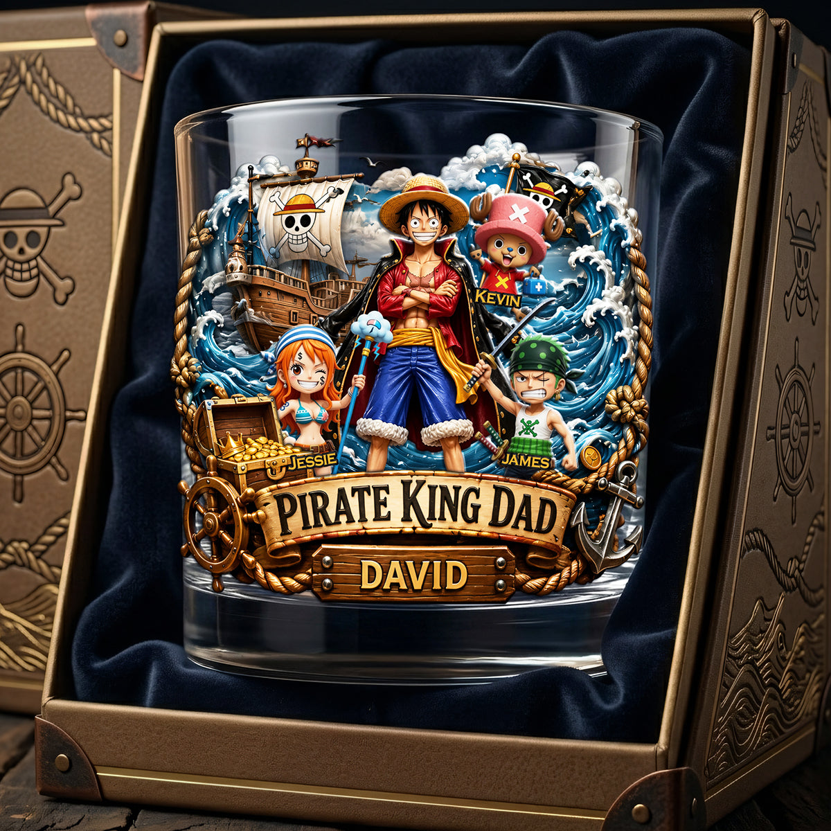 "Adventure Awaits: Customizable Pirate King Dad Glass - Perfect Gift for Dads, Grandpas & Adventure Lovers"