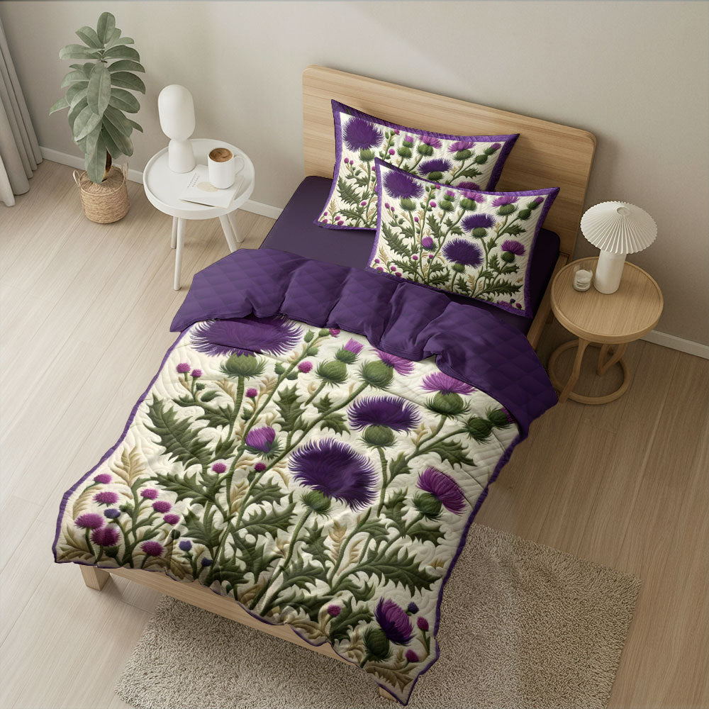 Thistle Flowers Quilt Bed Set - Elegant Floral Design for a Cozy Home Blanket PopCulturePrints