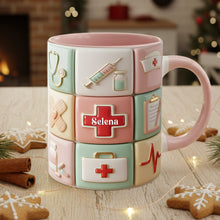 Load image into Gallery viewer, “For the Heart that Heals” - Personalized Medical Patchwork Accent Mug, Custom Gift for Nurses and Healthcare Heroes Coffee Mug PopCulturePrints
