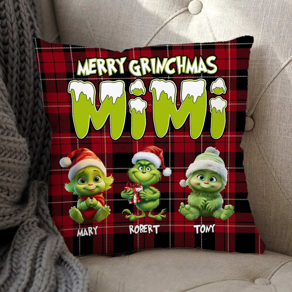 Personalized Grinch Christmas Pillow for Mama