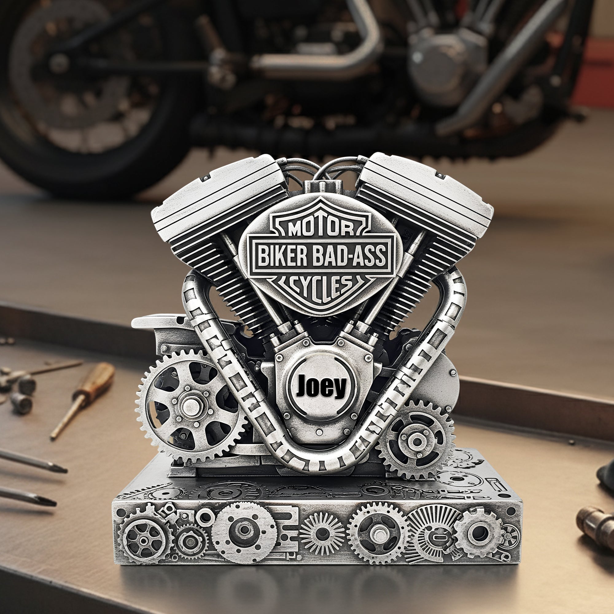 "Rev up Your Passion: Unleash Your Inner Biker - Personalized Acrylic Plaque for Motorcycle Enthusiasts" Shaped Plaques PopCulturePrints