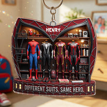 Load image into Gallery viewer, "Different Suits, Same Hero" - Personalized Masked Hero Keychain for Kids
