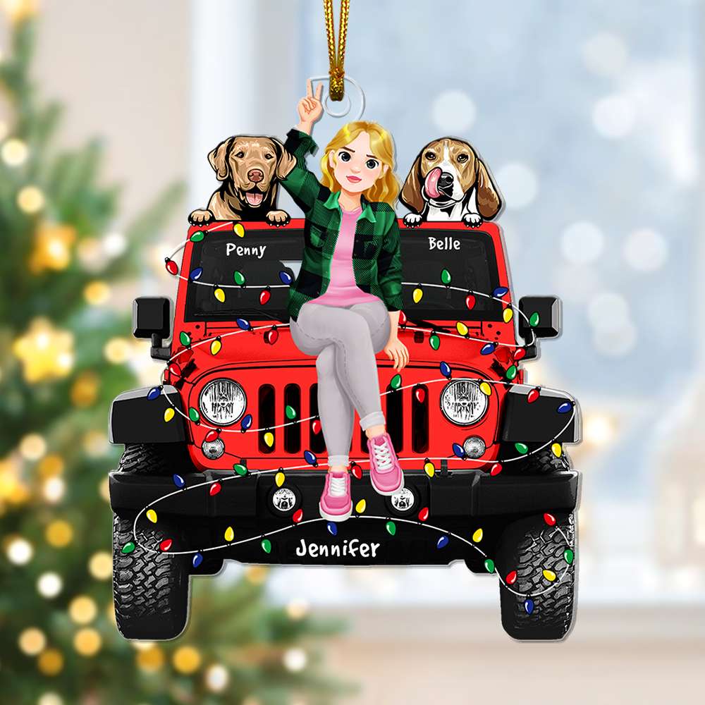 Custom Christmas Ornament for Dog Lovers - Personalized Jeep Decoration