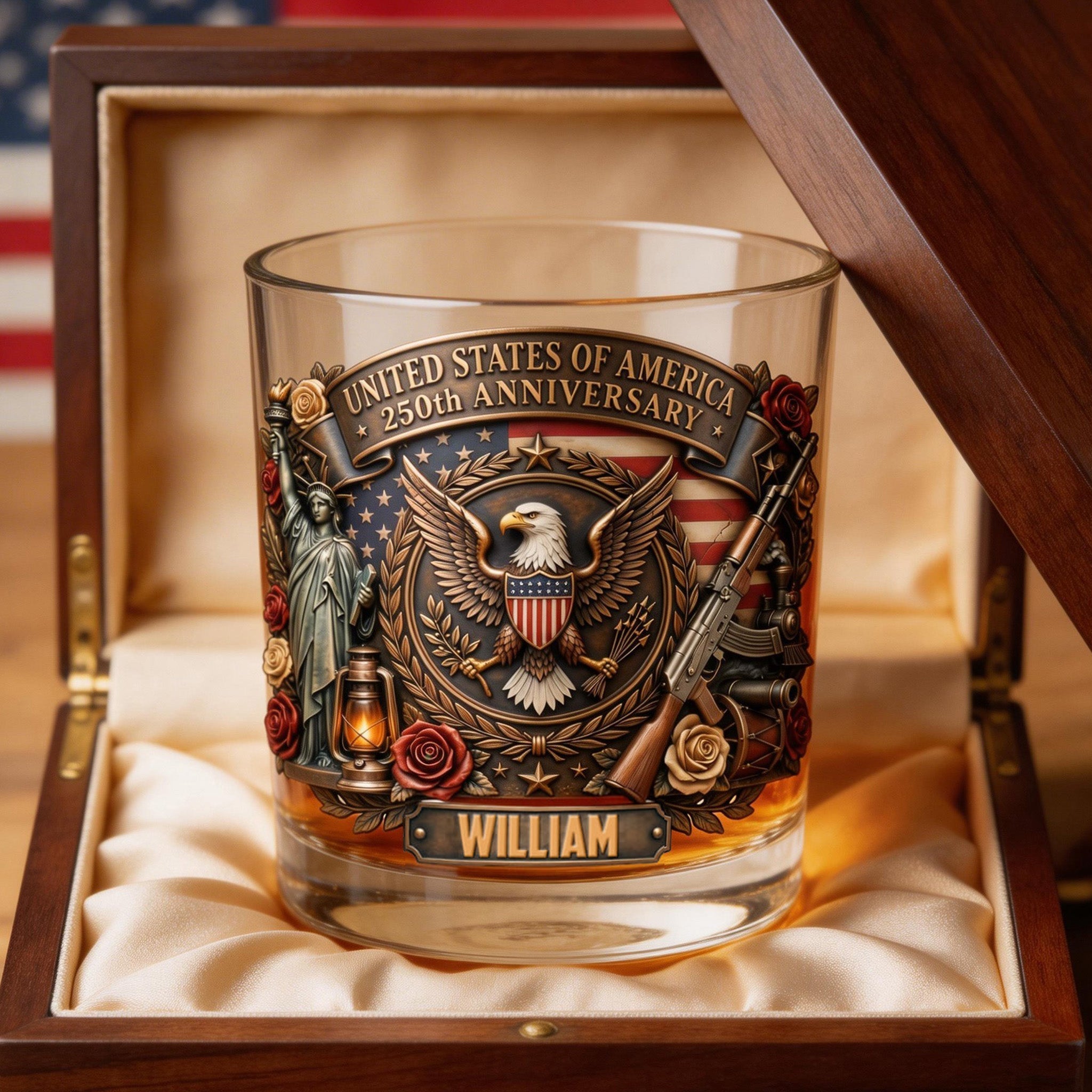 Celebrate Freedom with a Personalized Touch - 250th Anniversary USA 11oz Round Glass - Custom Gift for Patriots, Veterans, and History Enthusiasts Glass PopCulturePrints