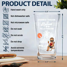 Load image into Gallery viewer, Goodbye Tension, Hello Pension - Personalized Beer Glass for Retirement Celebration Beer Glass PopCulturePrints
