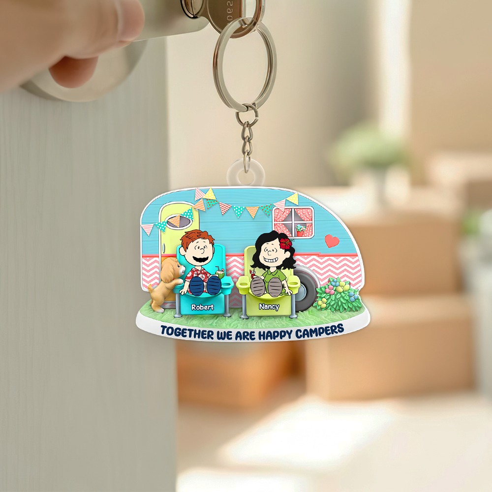 Personalized Happy Campers Couple Keychain Keychains PopCulturePrints