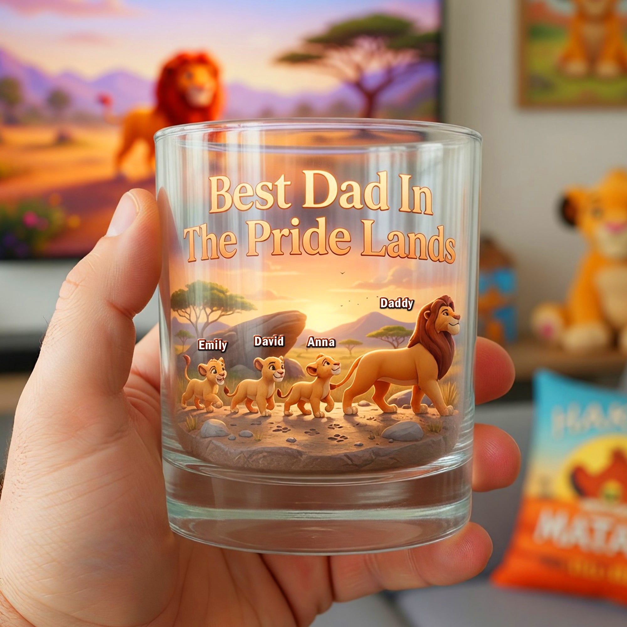 "Best Dad in The Pride Lands" - Custom Personalized Glass Mug - Perfect Gift for Dad, Grandpa, and Father's Day Glass PopCulturePrints
