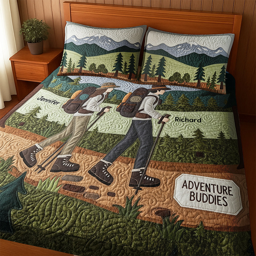 Adventure Awaits: Personalized Hiking Buddies Quilt Bed Set - Perfect Gift for Adventurous Couples Bedding Set PopCulturePrints