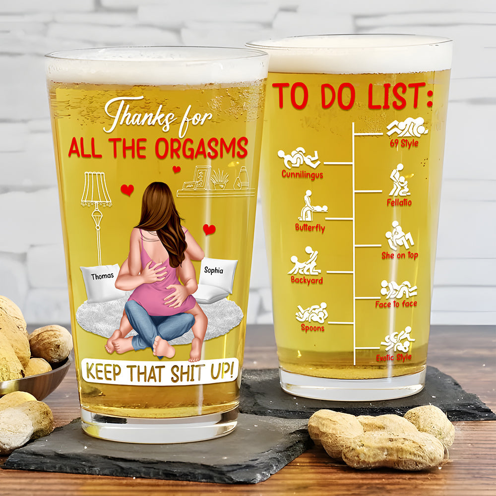 Cheers to Love: Personalized Naughty Couple Beer Glass Beer Glasses PopCulturePrints