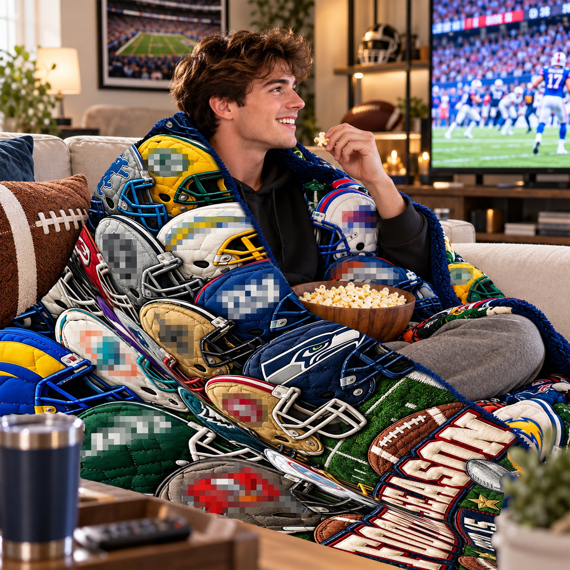 Embrace the Season: Personalized Team Helmet Blanket - Perfect Gift for Sports Fans