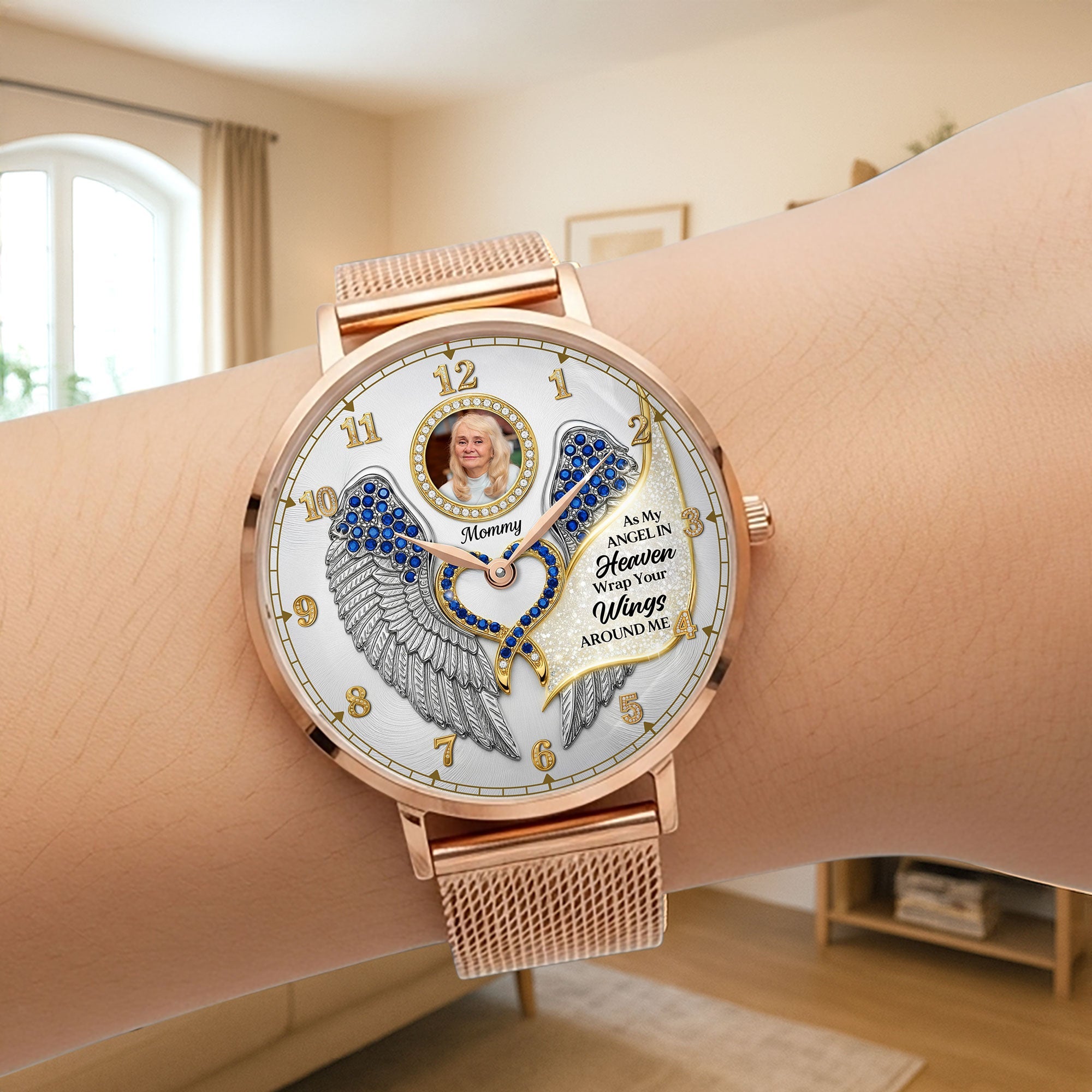 As My Angel In Heaven Wrap Your Wings Around Me - Memorial Quartz Watch | Custom Photo Gift for Loved Ones Quartz Watch PopCulturePrints