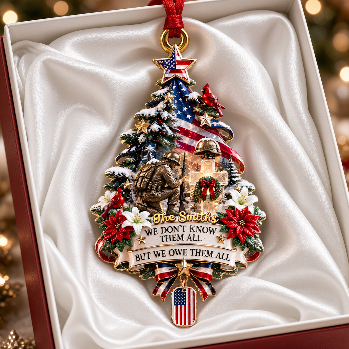 “We Don’t Know Them All, But We Owe Them All” - Personalized Memorial Christmas Ornament - Gift for Veterans and Their Families Ornament PopCulturePrints