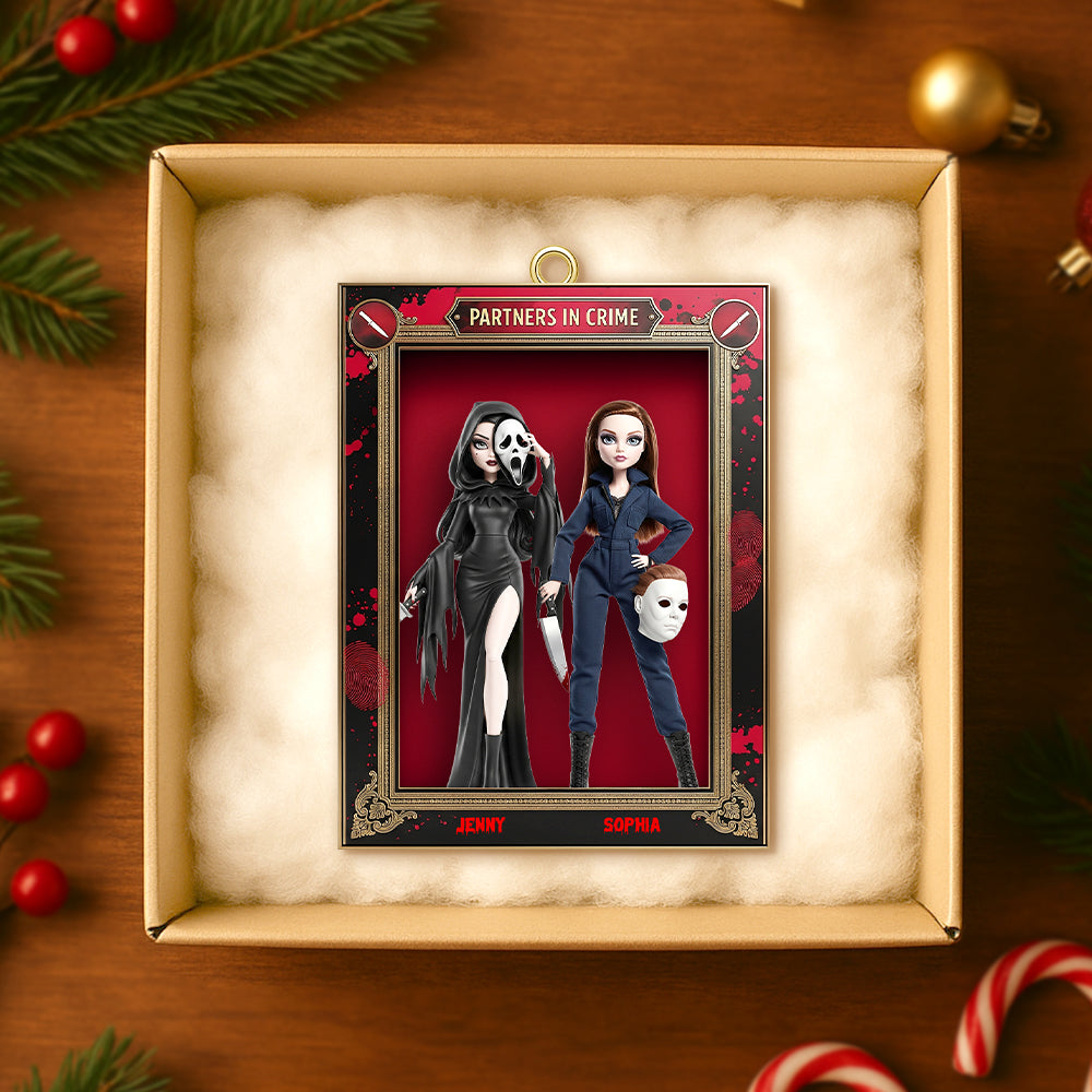 "Partners in Crime" - Horror Dolls Personalized Christmas Ornament - Custom Gift for Best Friends, Horror Enthusiasts, and Collectors Ornament PopCulturePrints