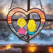 Load image into Gallery viewer, Personalized Heart Suncatcher Ornament for Couples Suncatcher PopCulturePrints
