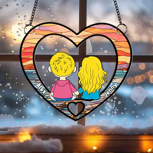 Personalized Heart Suncatcher Ornament for Couples Suncatcher PopCulturePrints