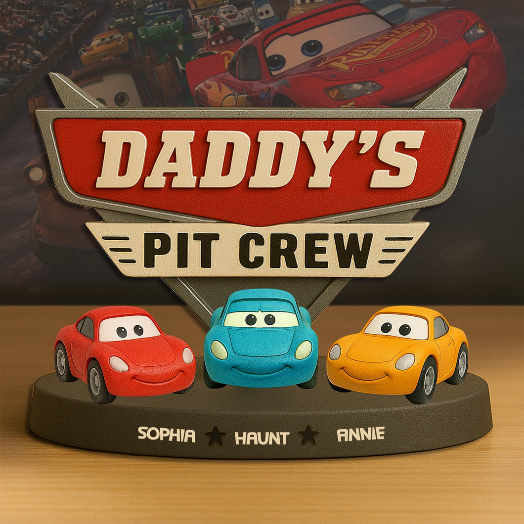 Daddy's Pit Crew - Personalized Cars Dad Plaque | Unique Gift for Fathers and Kids Shaped Plaques PopCulturePrints