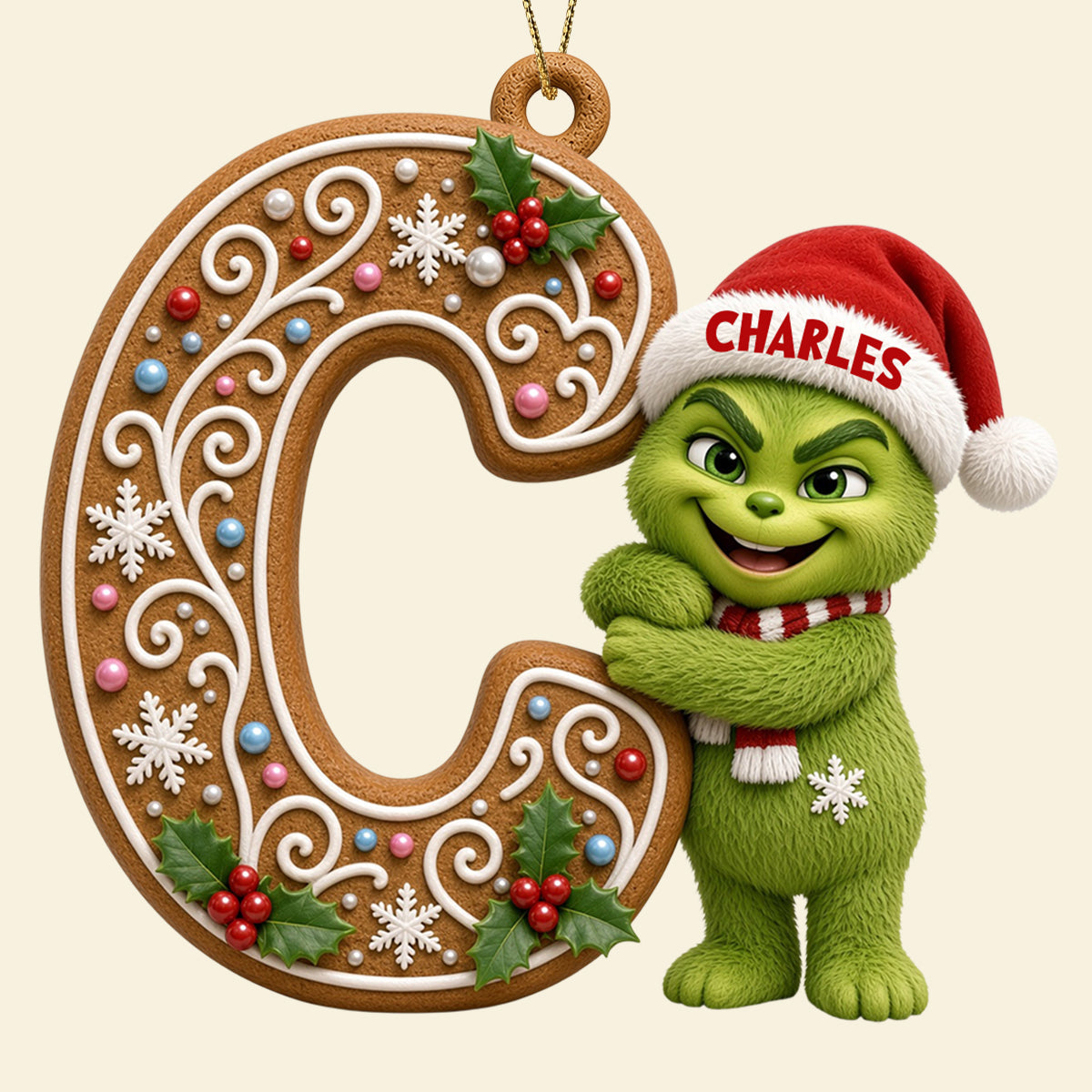 “Spread Holiday Cheer with Personalized Charm” - Whimsical Character Initial Alphabet Ornament - Personalized Christmas Gift