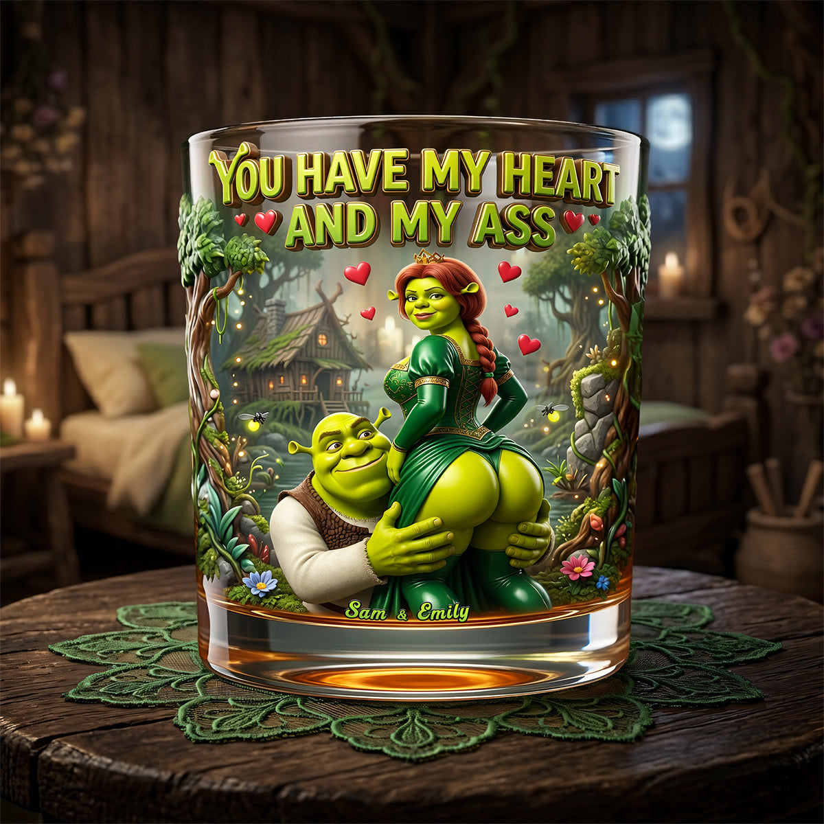 “You Have My Heart and My Ass” - Naughty Couples Drinking Glass - Personalized Gift for Couples Glass PopCulturePrints